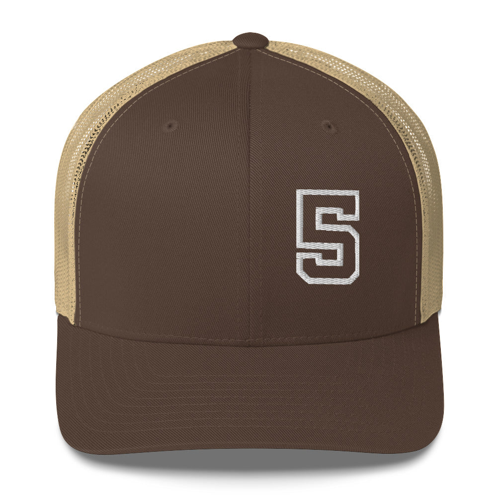 5 (v1) Trucker Cap (White Text)