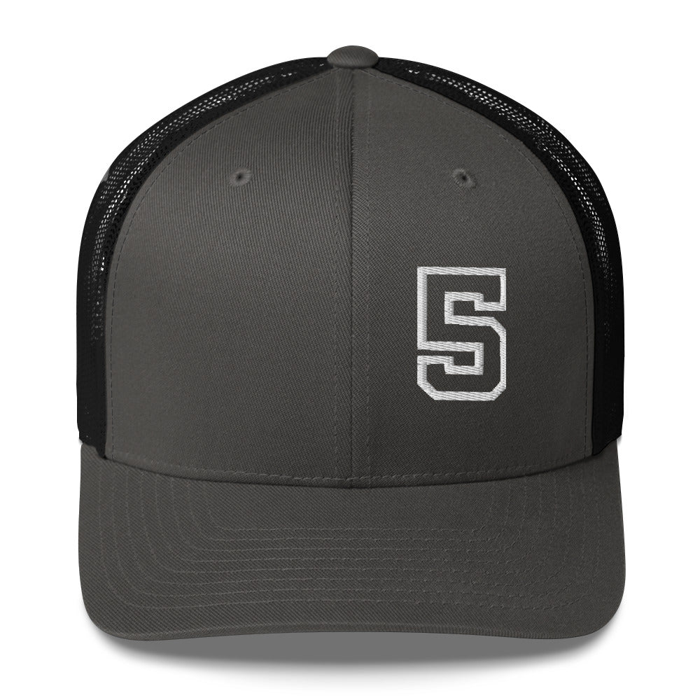 5 (v1) Trucker Cap (White Text)