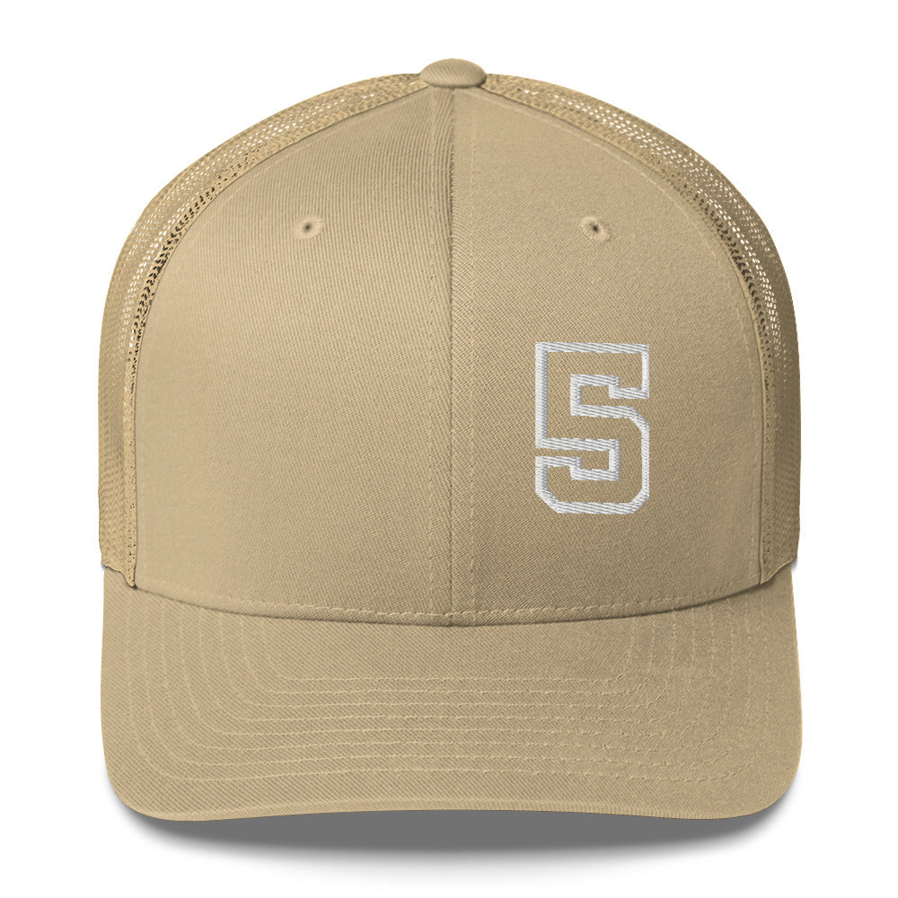 5 (v1) Trucker Cap (White Text)