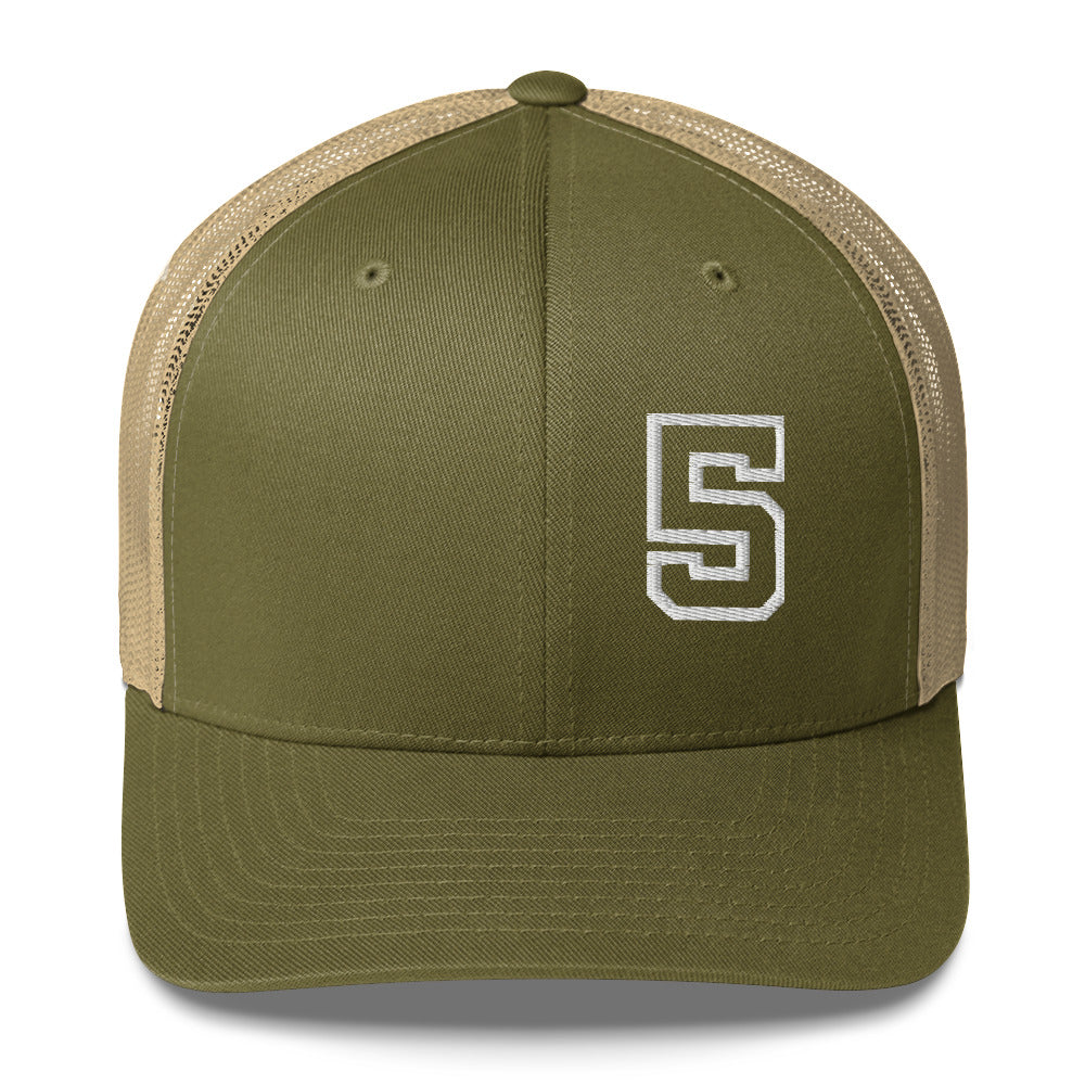5 (v1) Trucker Cap (White Text)