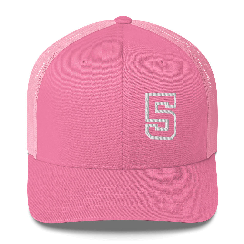 5 (v1) Trucker Cap (White Text)
