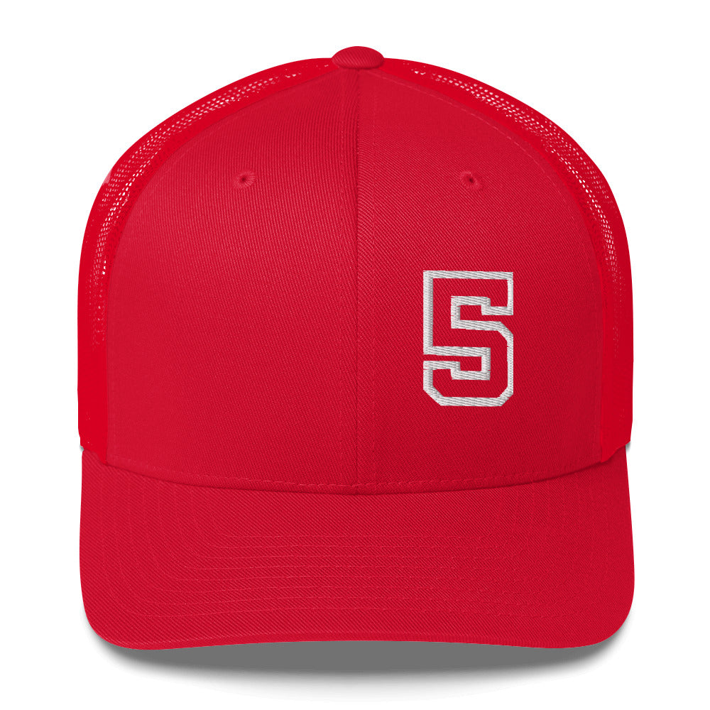 5 (v1) Trucker Cap (White Text)