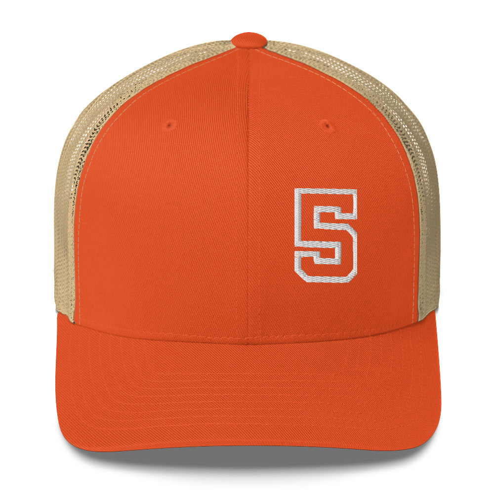 5 (v1) Trucker Cap (White Text)