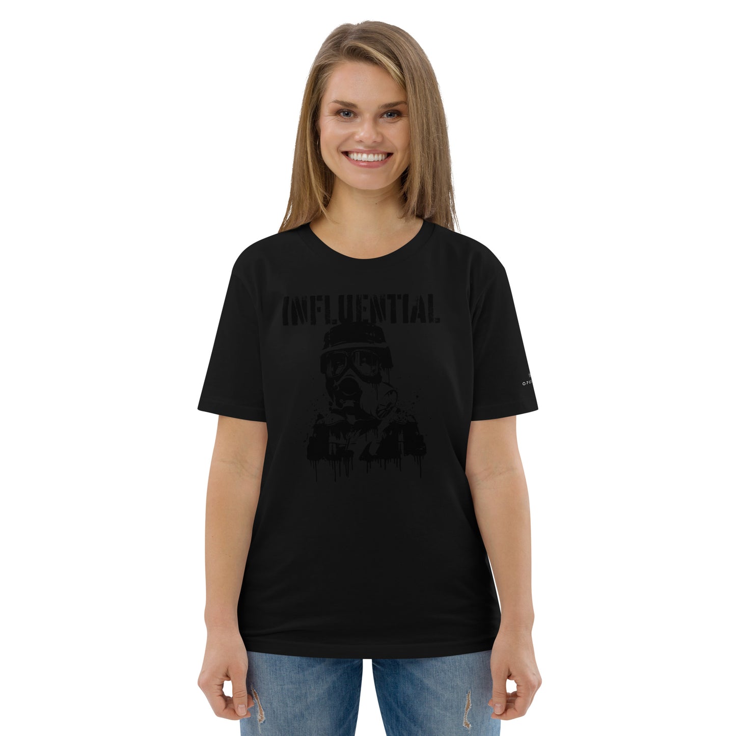 Influential Man (v1) Unisex organic cotton t-shirt (Black on Black)