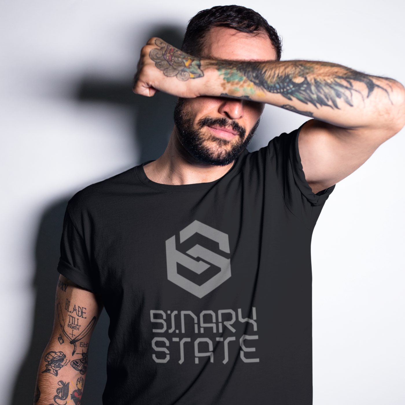 Binary State (v2) Unisex organic cotton t-shirt (Grey Text)