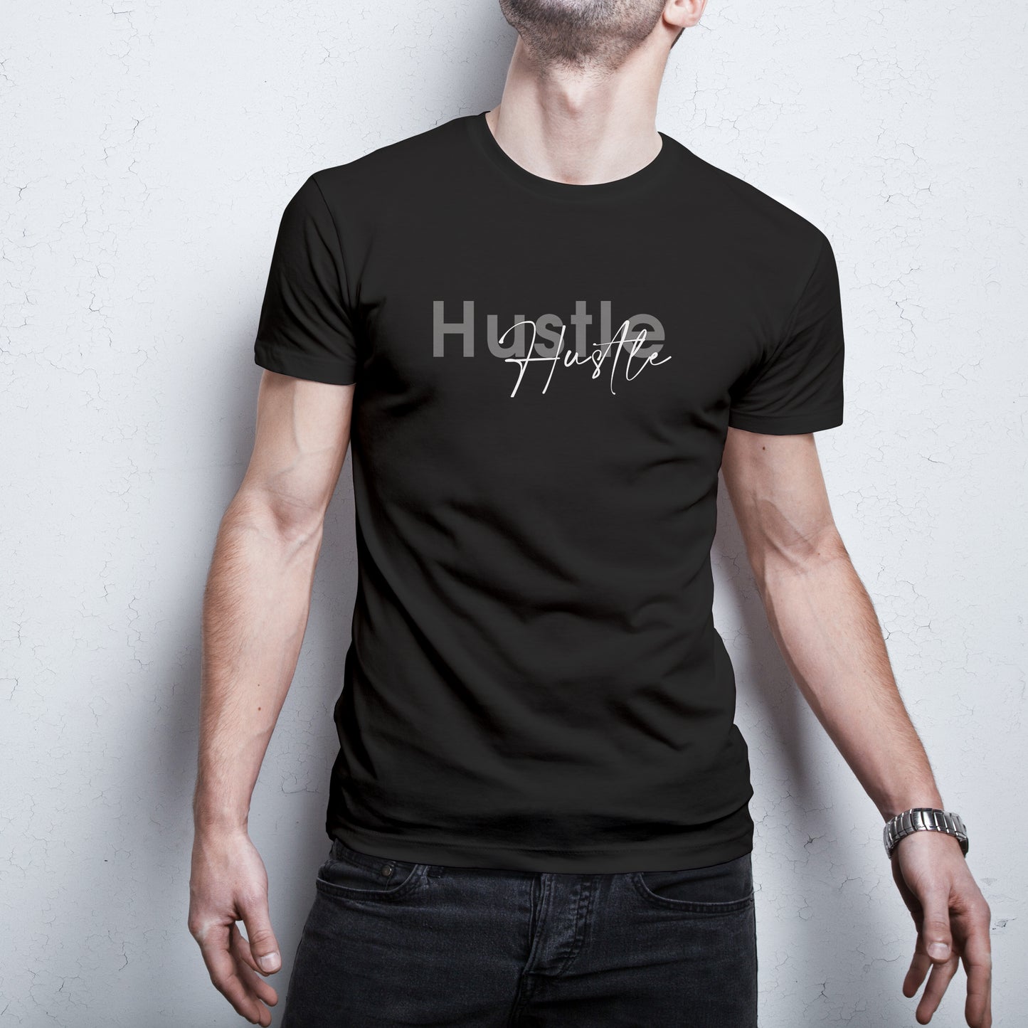 Hustle (v4) Unisex organic cotton t-shirt (White Text)
