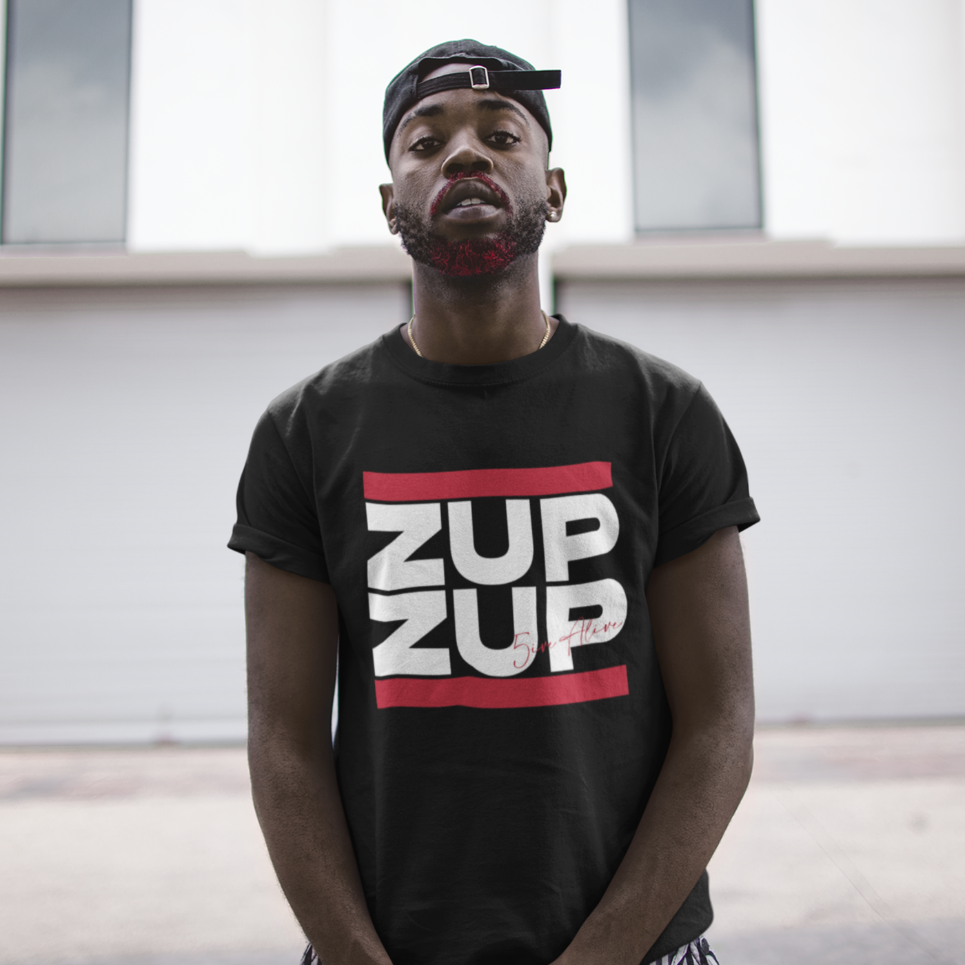 Signature Series (MC 5ive Alive 'Zup Zup') Unisex organic cotton t-shirt (White Text) MAIN FRONT PRINT