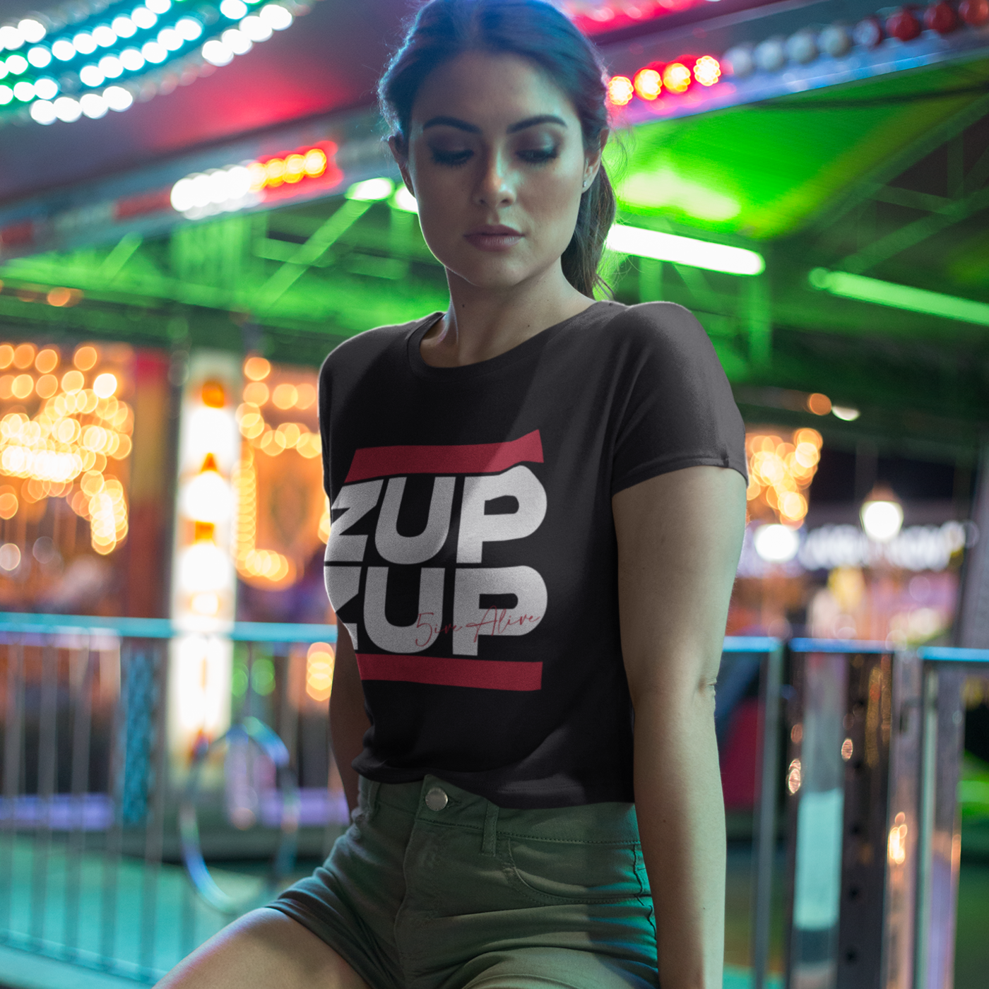 Signature Series (MC 5ive Alive 'Zup Zup') Unisex organic cotton t-shirt (White Text) MAIN FRONT PRINT