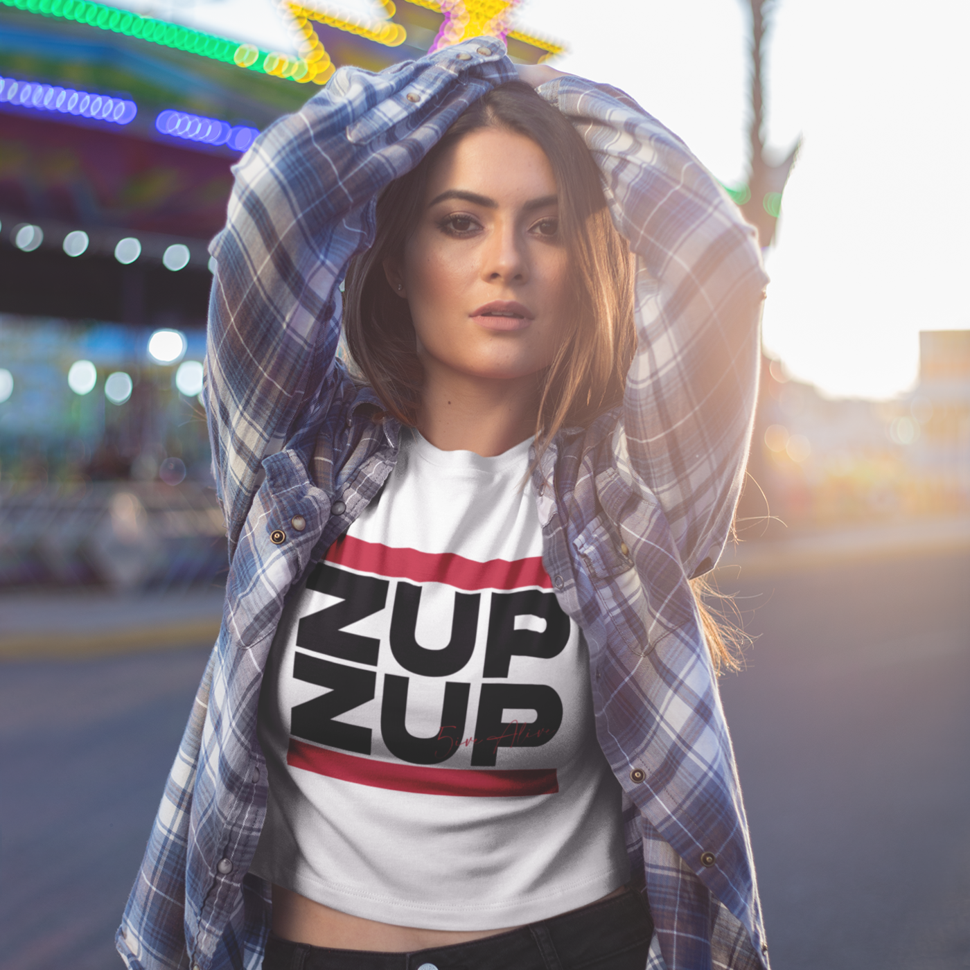Signature Series (MC 5ive Alive 'Zup Zup') Unisex organic cotton t-shirt (Black Text) MAIN FRONT PRINT