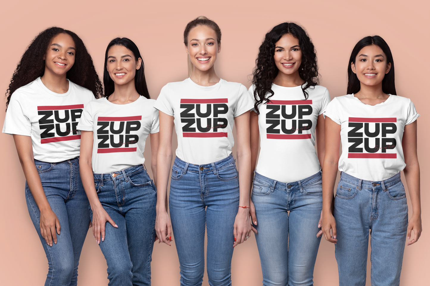 Signature Series (MC 5ive Alive 'Zup Zup') Unisex organic cotton t-shirt (Black Text) MAIN FRONT PRINT