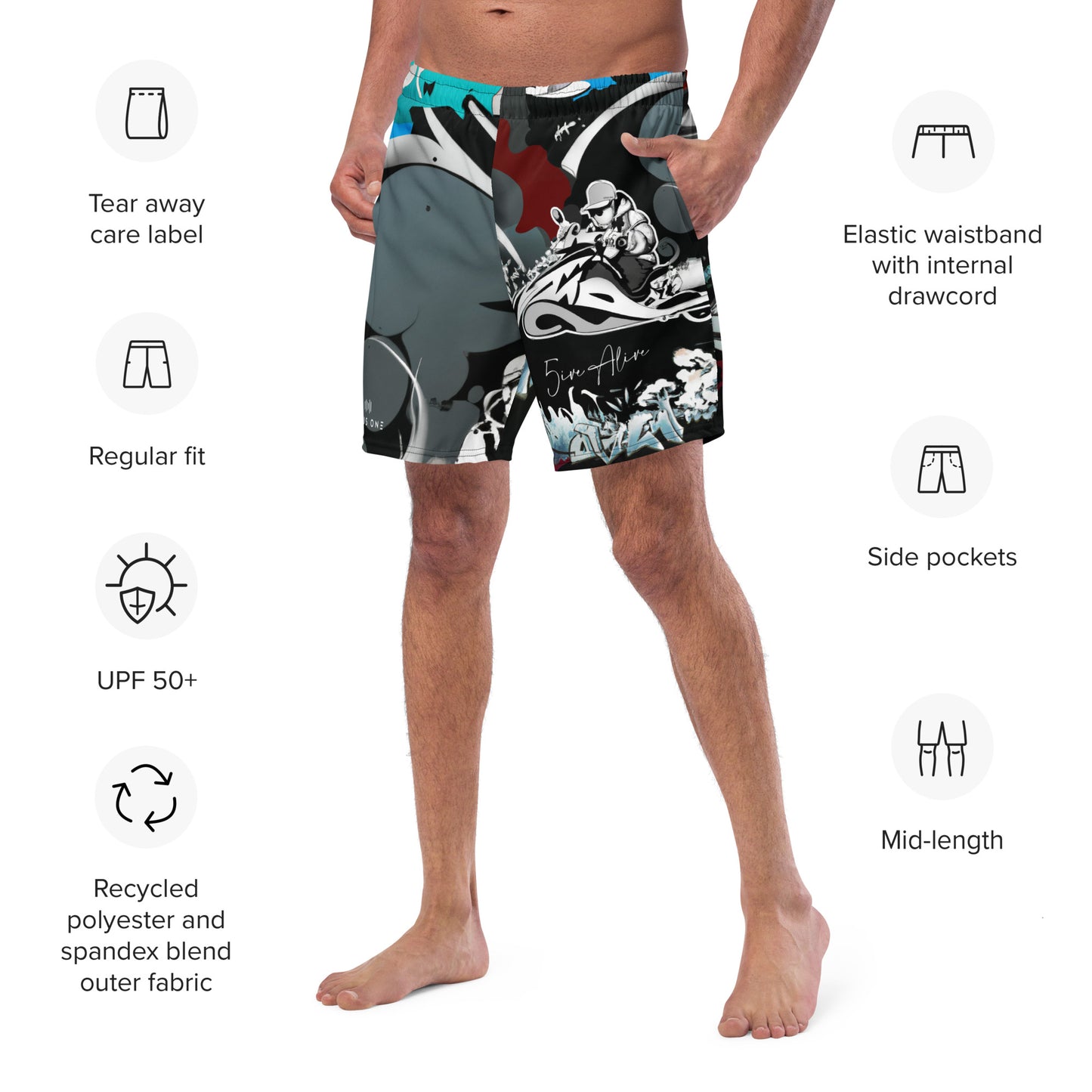 5ive Alive (Ltd Ed Jet Ski) Print Recycled Swim Trunks