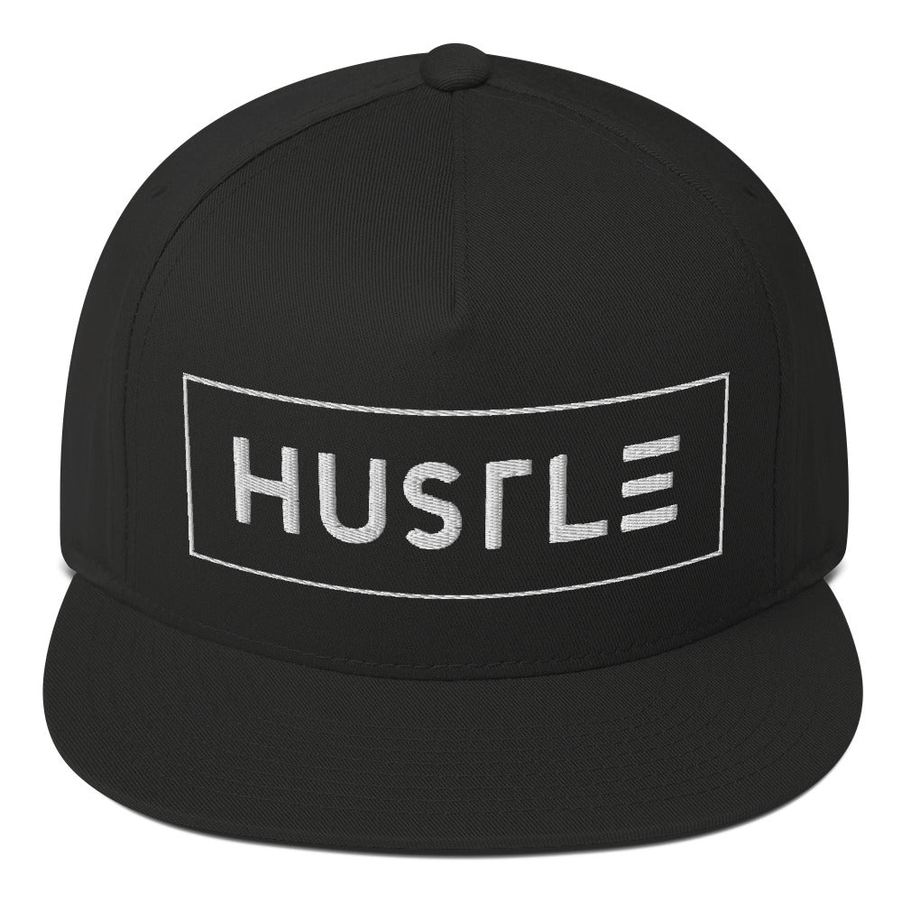 Hustle (v1) Flat Bill Cap (White Text)