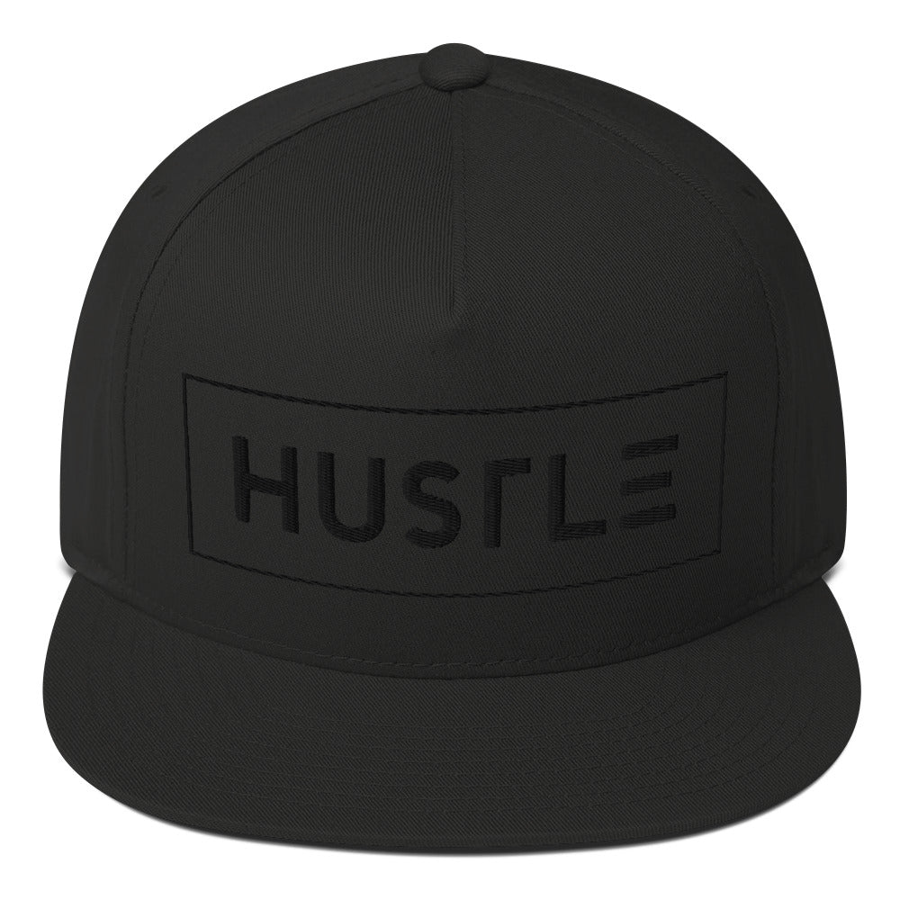 Hustle (v1) Flat Bill Cap (Black Text)