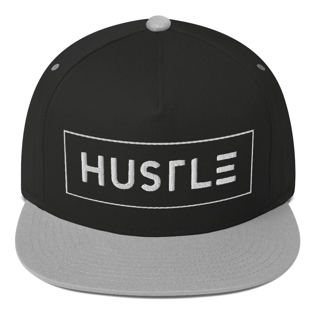 Hustle (v1) Flat Bill Cap (White Text)
