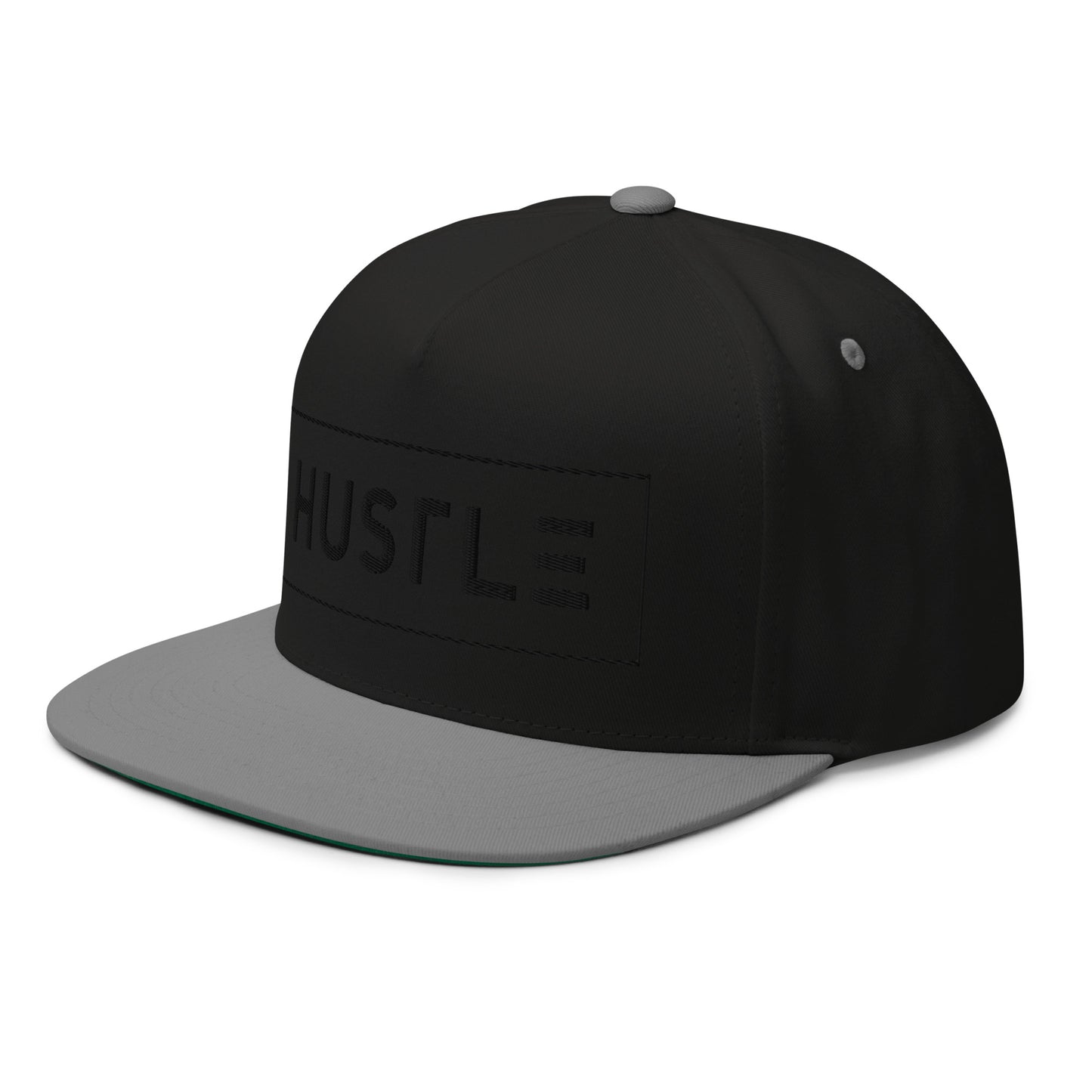 Hustle (v1) Flat Bill Cap (Black Text)