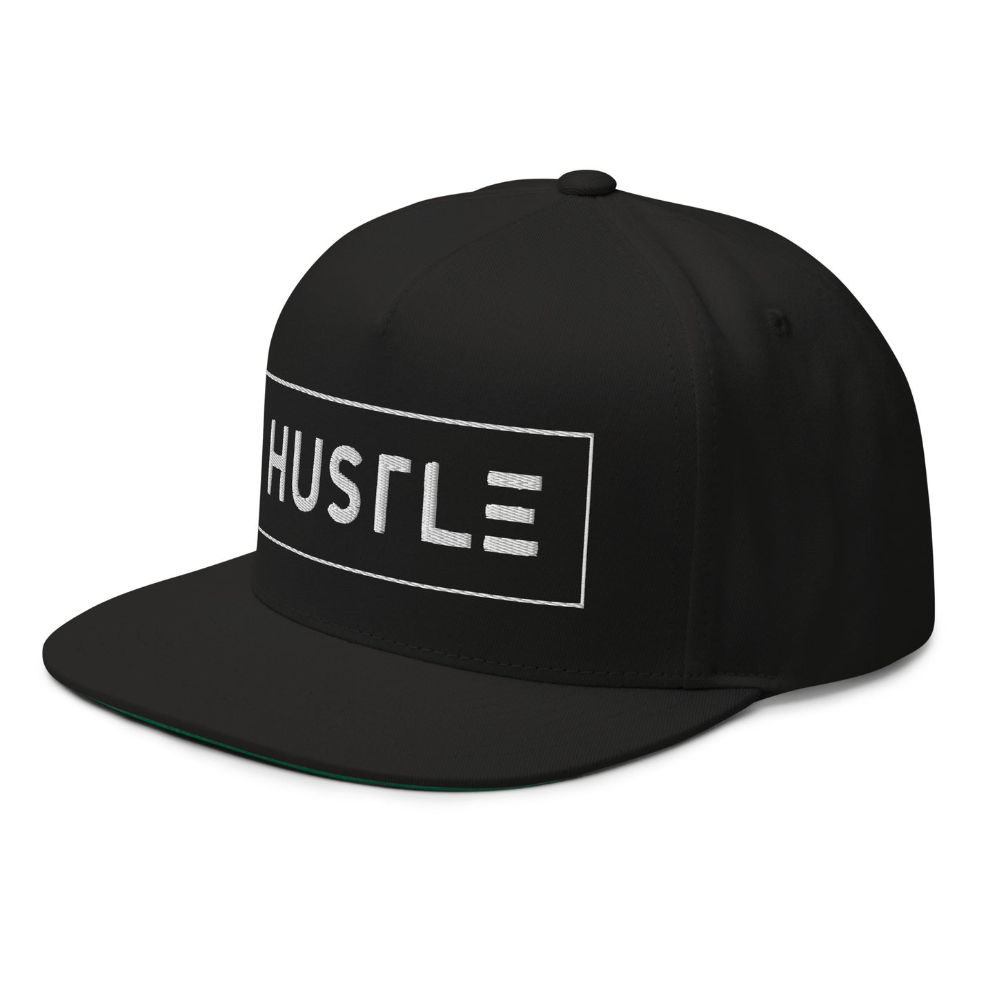 Hustle (v1) Flat Bill Cap (White Text)