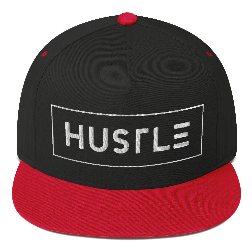 Hustle (v1) Flat Bill Cap (White Text)