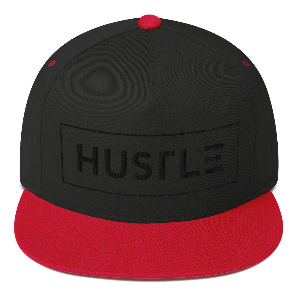 Hustle (v1) Flat Bill Cap (Black Text)
