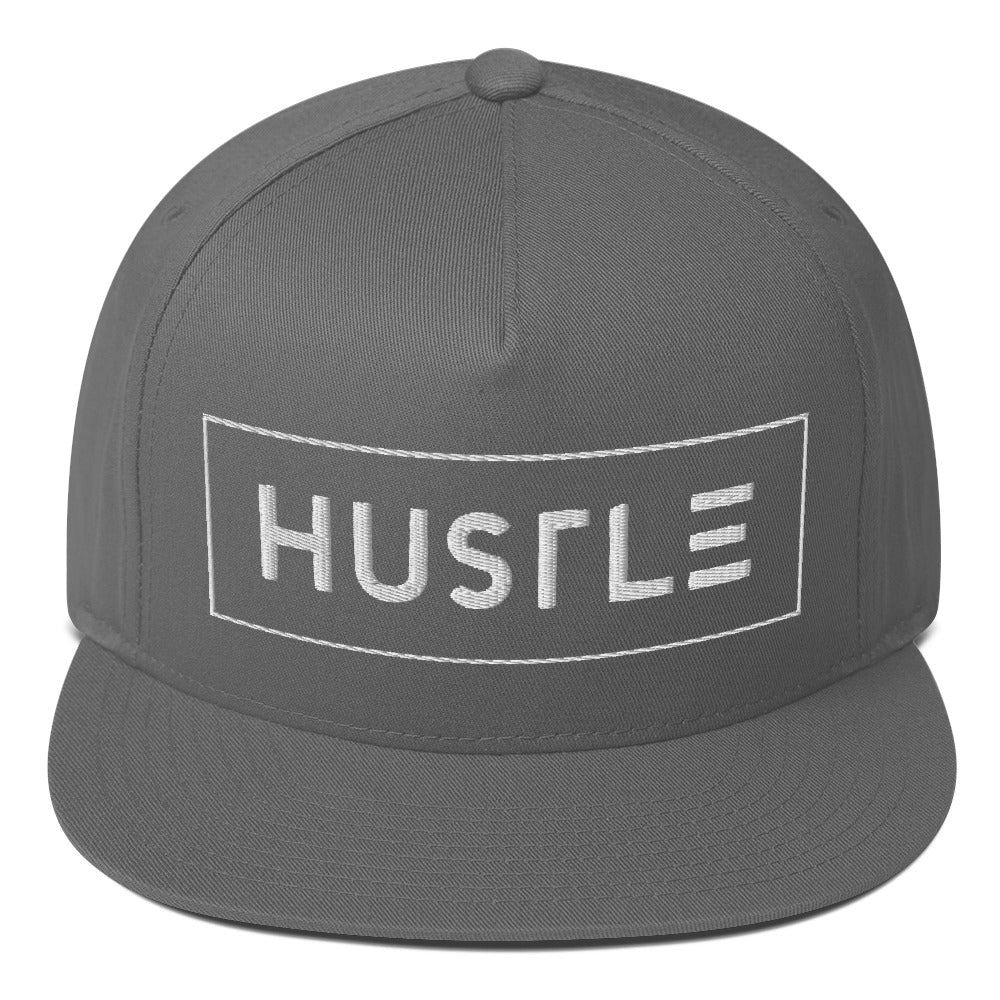 Hustle (v1) Flat Bill Cap (White Text)
