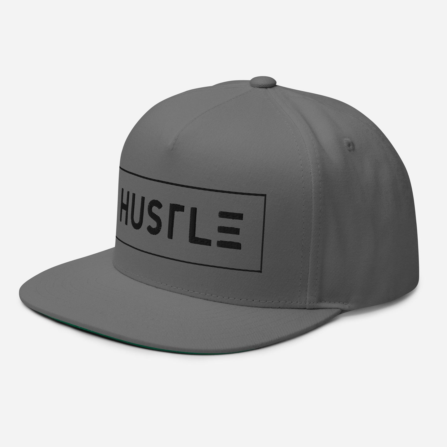 Hustle (v1) Flat Bill Cap (Black Text)