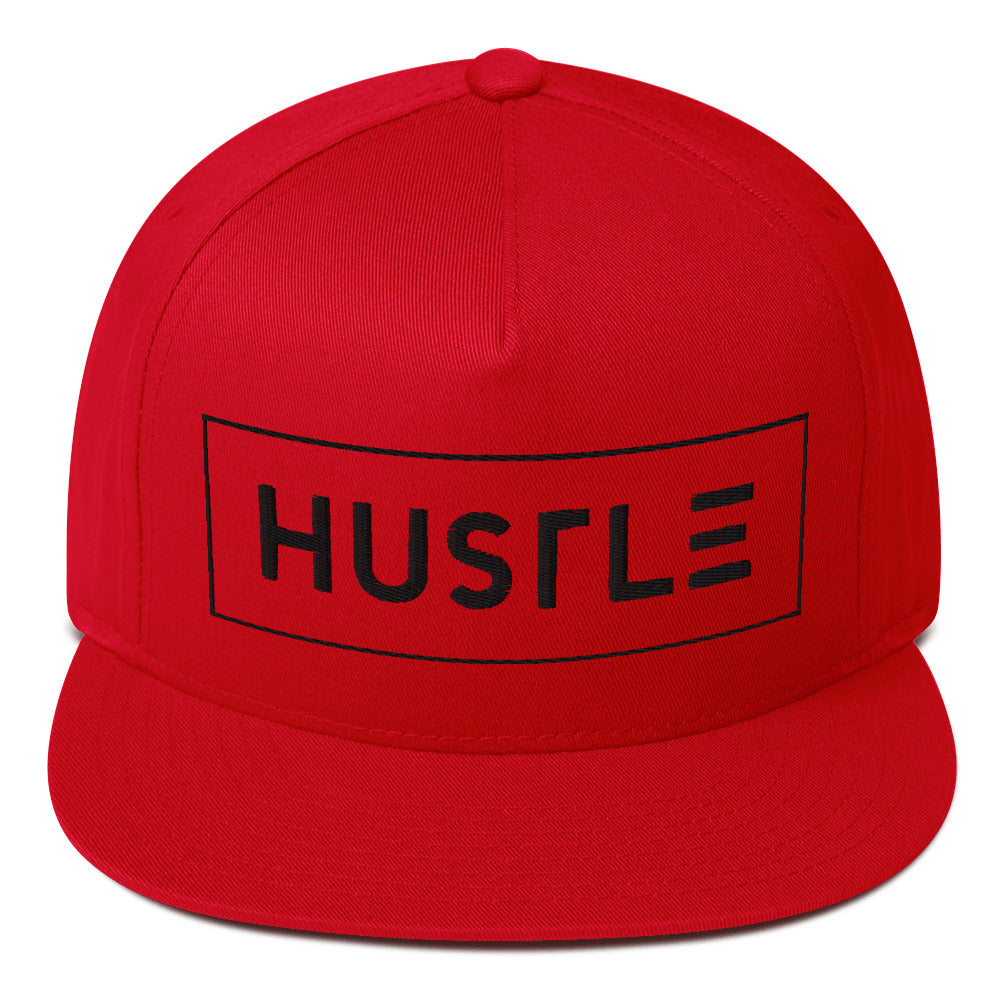 Hustle (v1) Flat Bill Cap (Black Text)