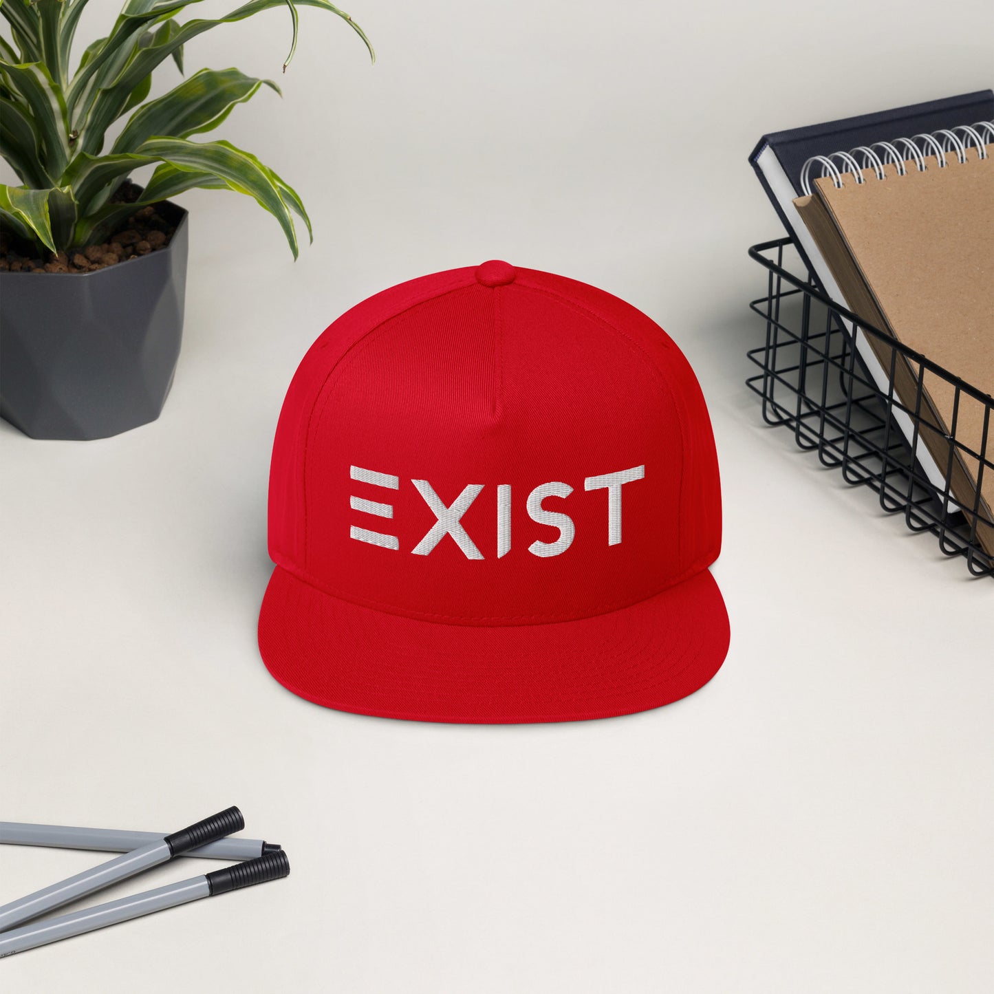 Exist (v1) Flat Bill Cap (White Text)