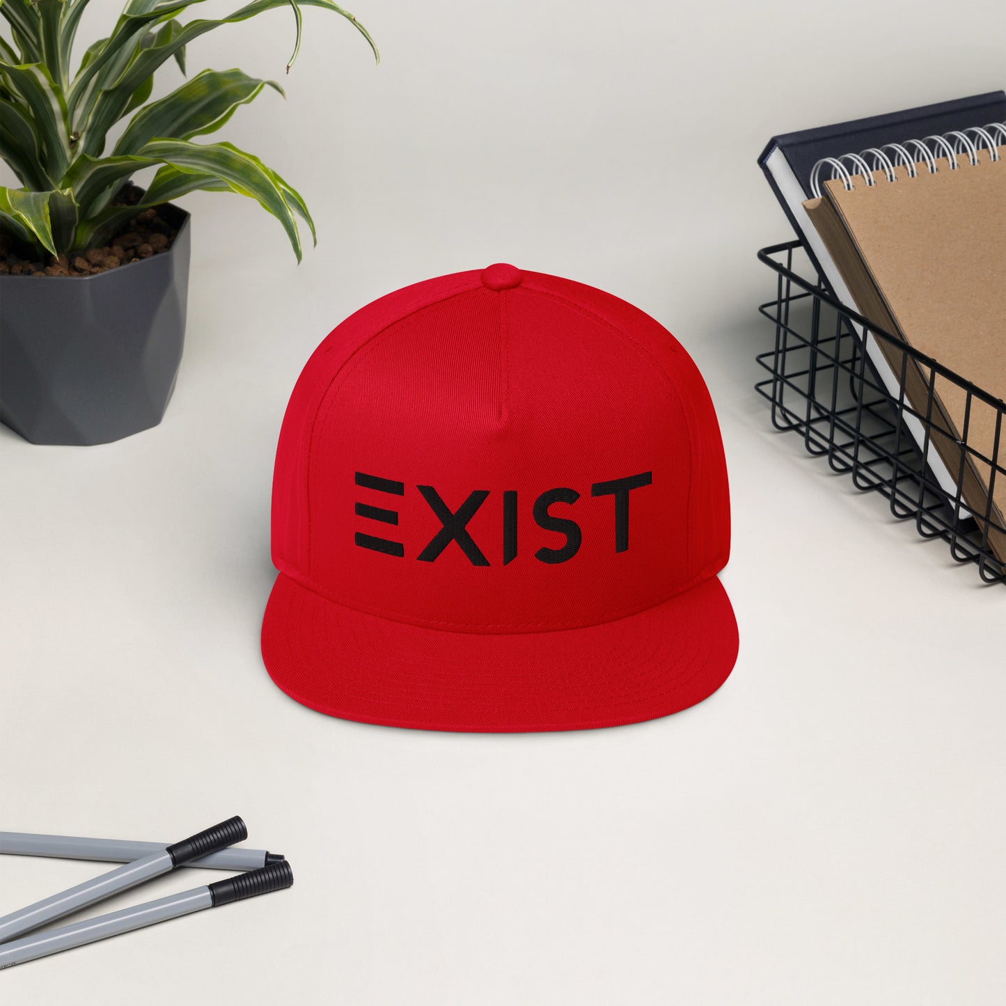 Exist (v1) Flat Bill Cap (Black Text)