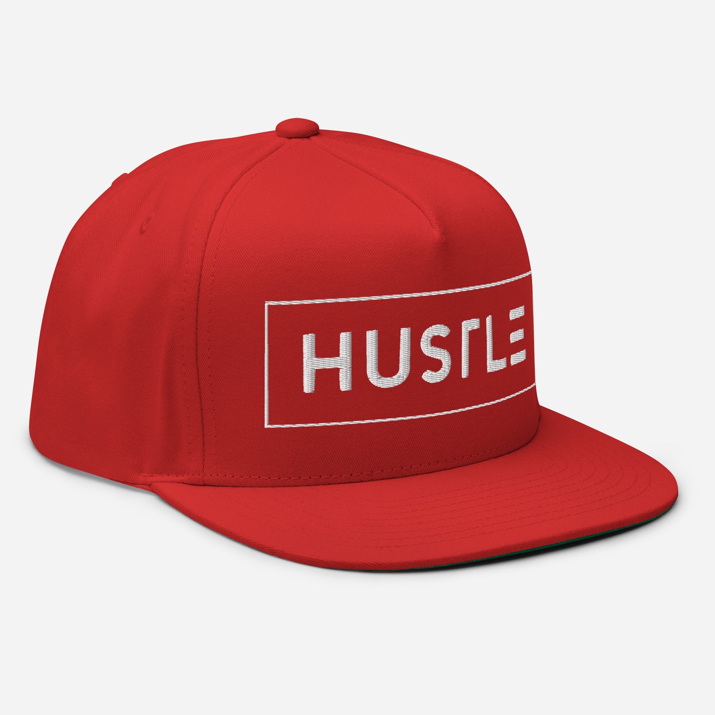 Hustle (v1) Flat Bill Cap (White Text)