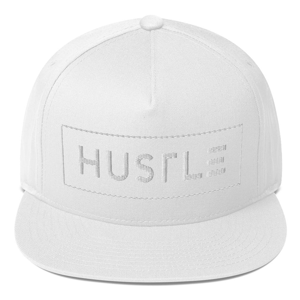 Hustle (v1) Flat Bill Cap (White Text)