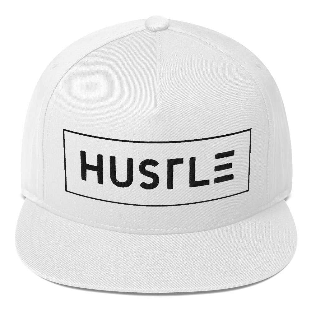 Hustle (v1) Flat Bill Cap (Black Text)