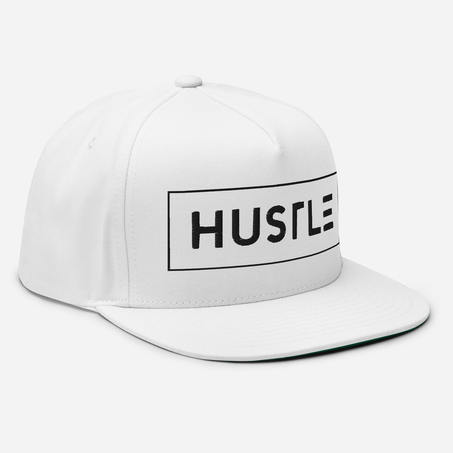Hustle (v1) Flat Bill Cap (Black Text)