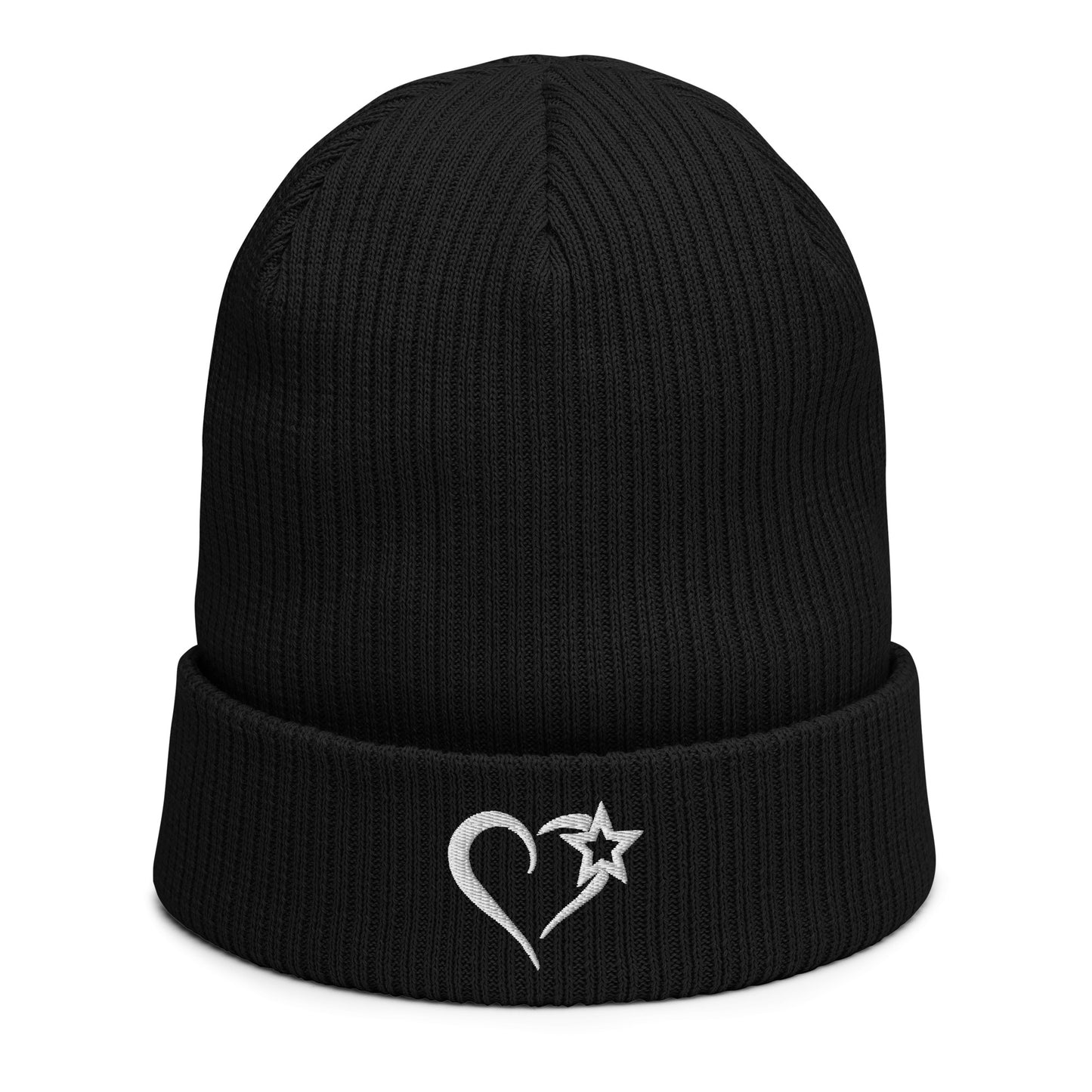 Love Star Organic ribbed beanie (White Text)