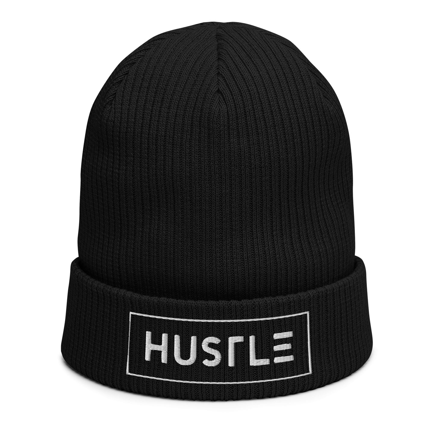 Hustle (v1) Organic ribbed beanie (White Text)