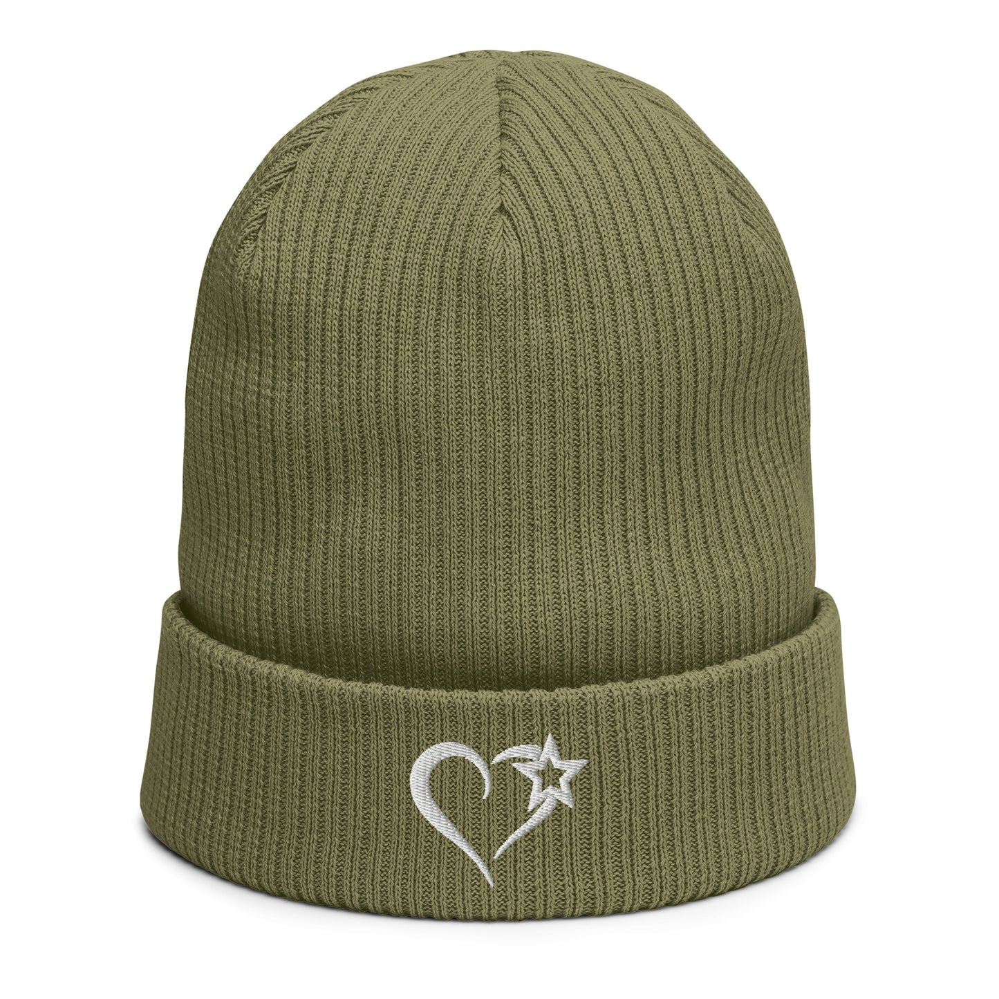 Love Star Organic ribbed beanie (White Text)