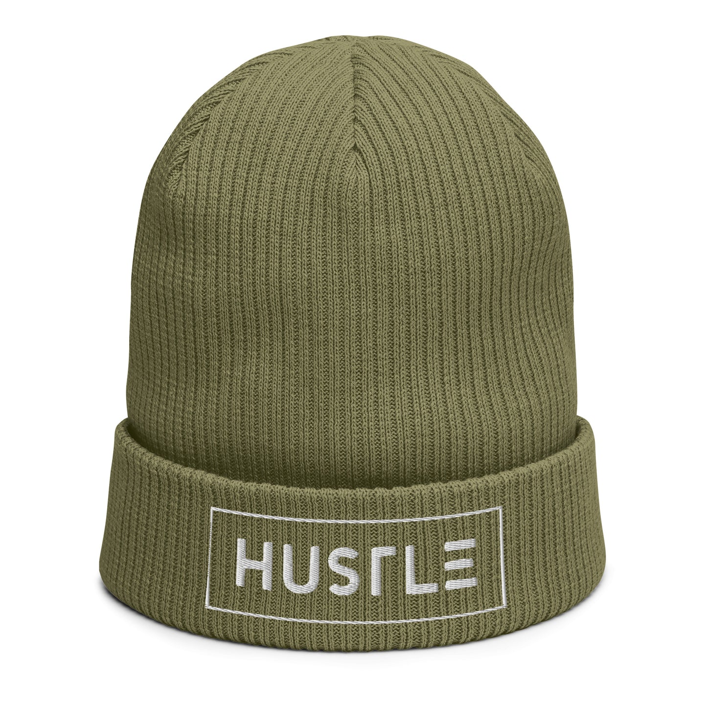 Hustle (v1) Organic ribbed beanie (White Text)