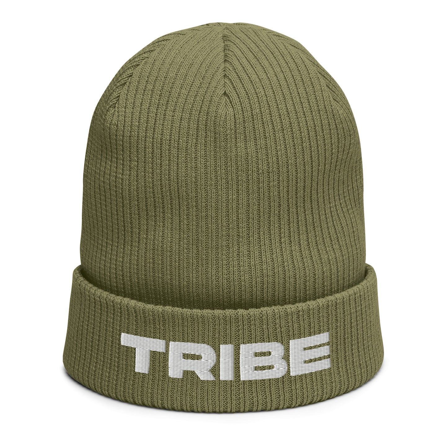 Tribe (v1) Organic ribbed beanie (White Text)