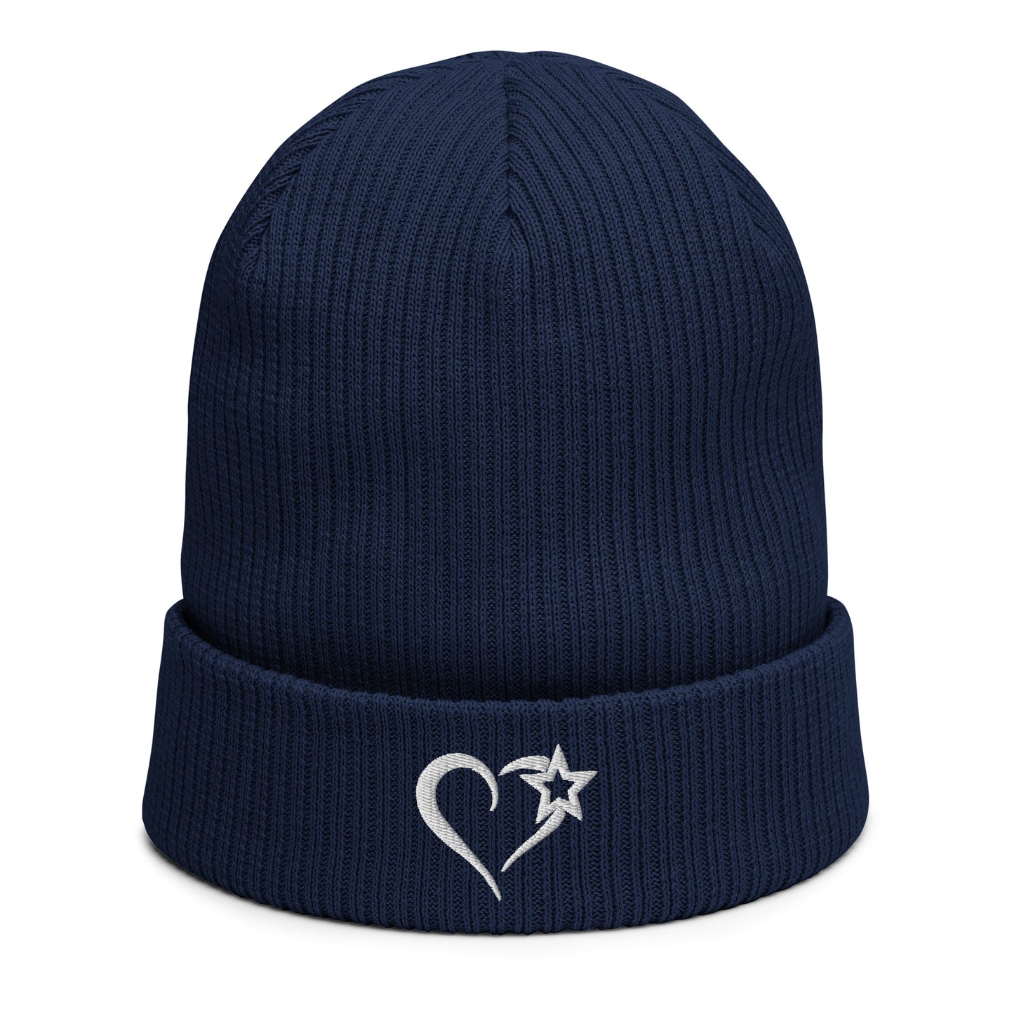 Love Star Organic ribbed beanie (White Text)