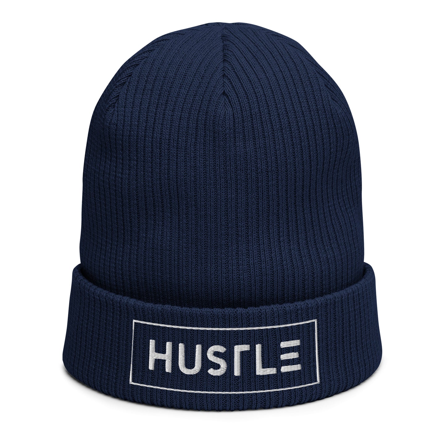 Hustle (v1) Organic ribbed beanie (White Text)