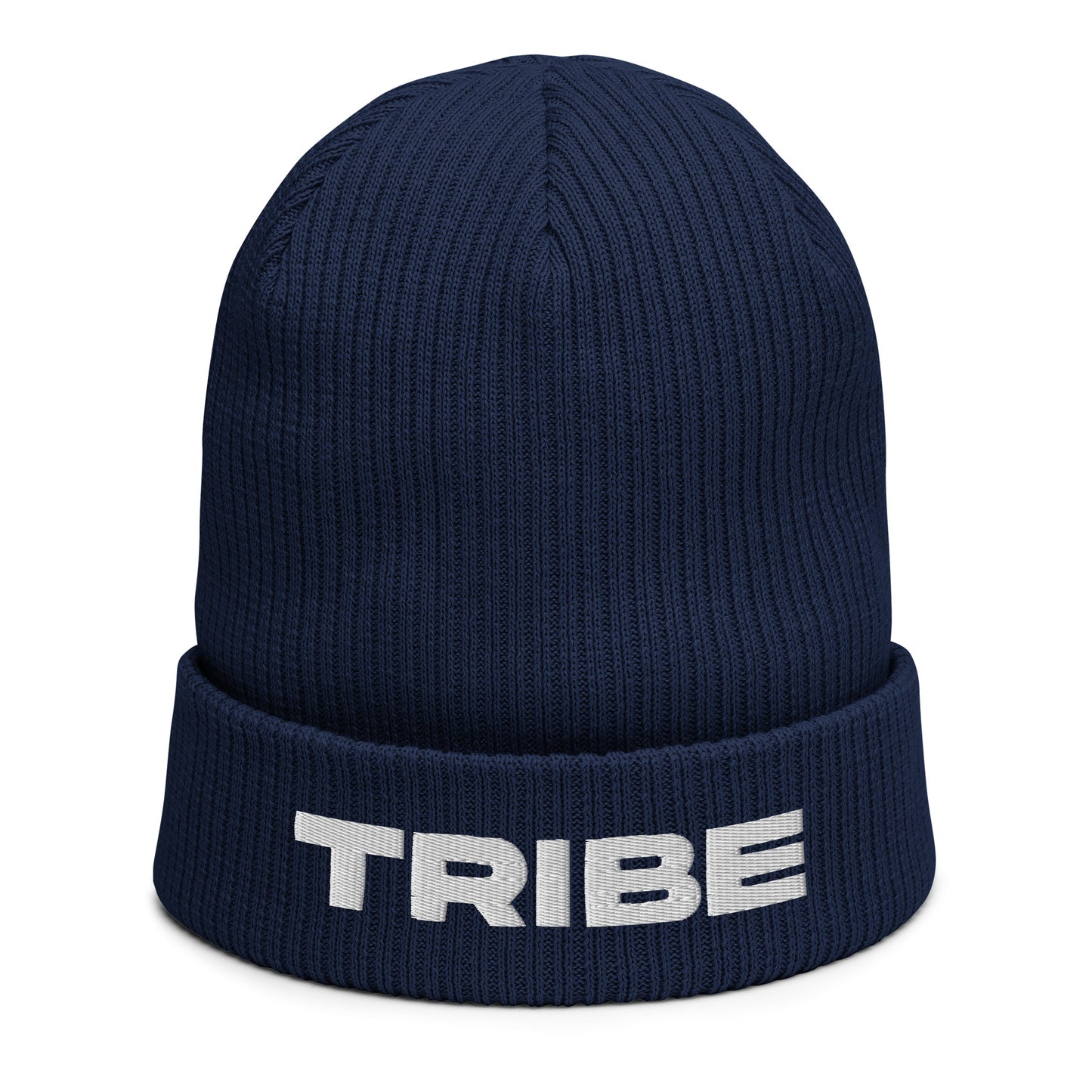 Tribe (v1) Organic ribbed beanie (White Text)