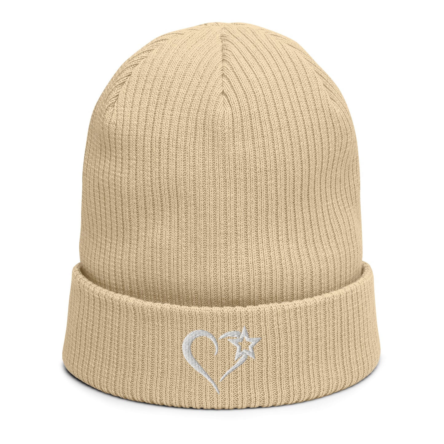 Love Star Organic ribbed beanie (White Text)