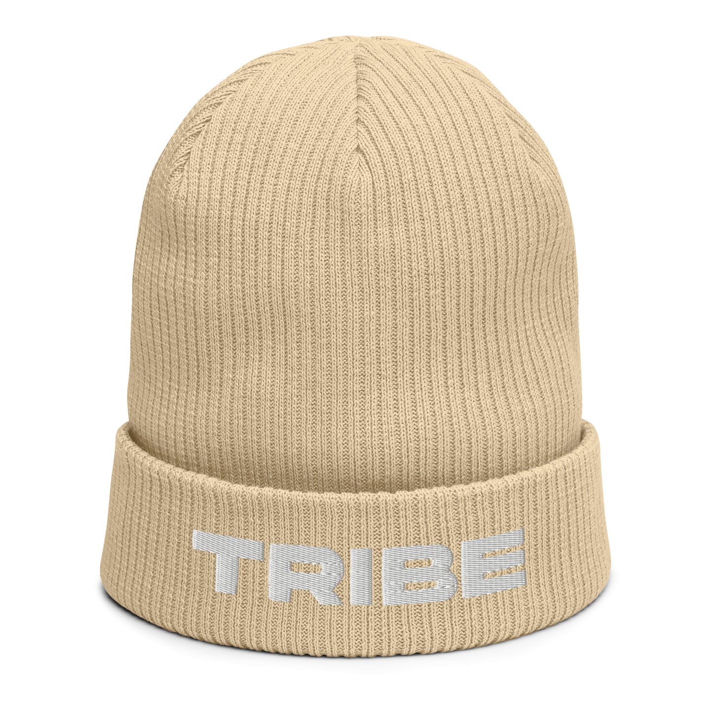 Tribe (v1) Organic ribbed beanie (White Text)