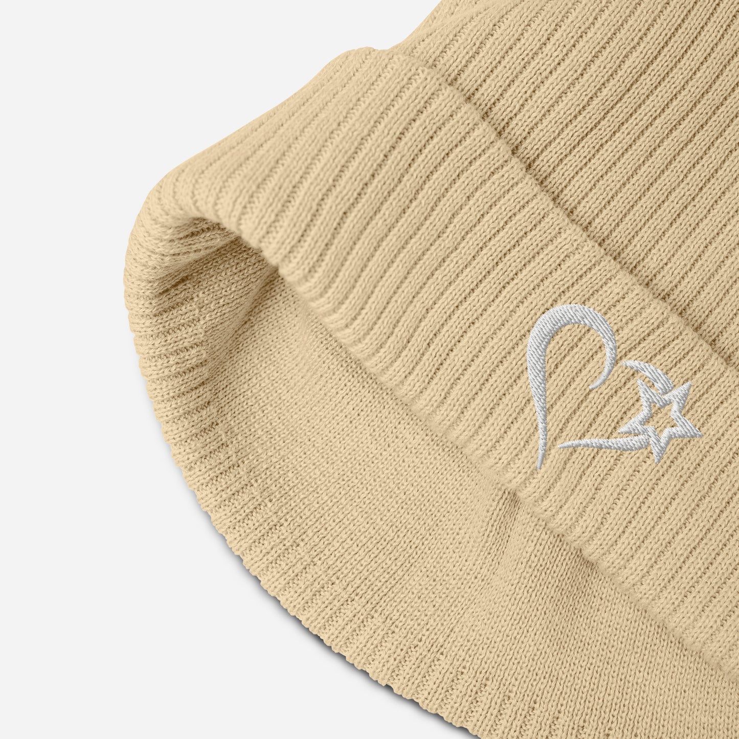 Love Star Organic ribbed beanie (White Text)