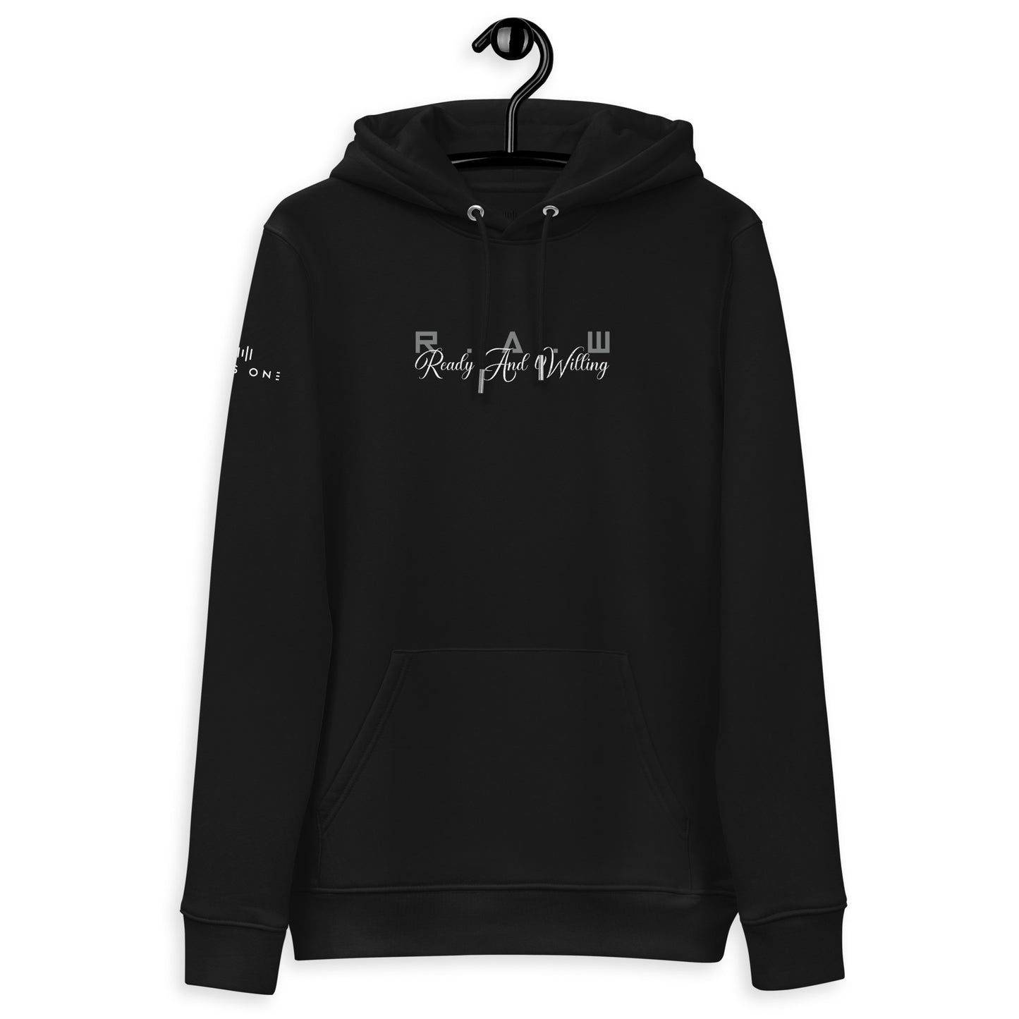R.A.W Unisex essential eco hoodie (White Text)