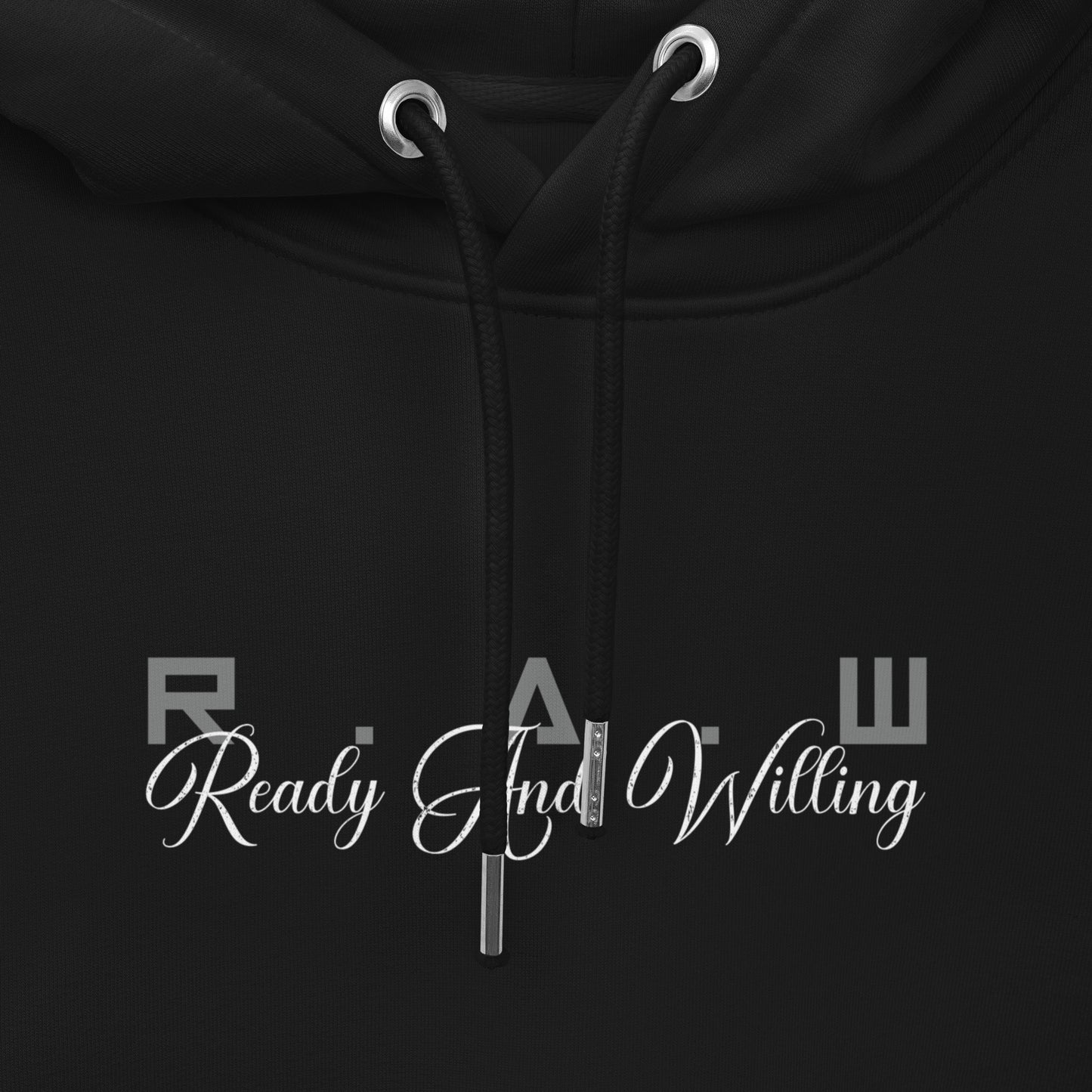 R.A.W Unisex essential eco hoodie (White Text)