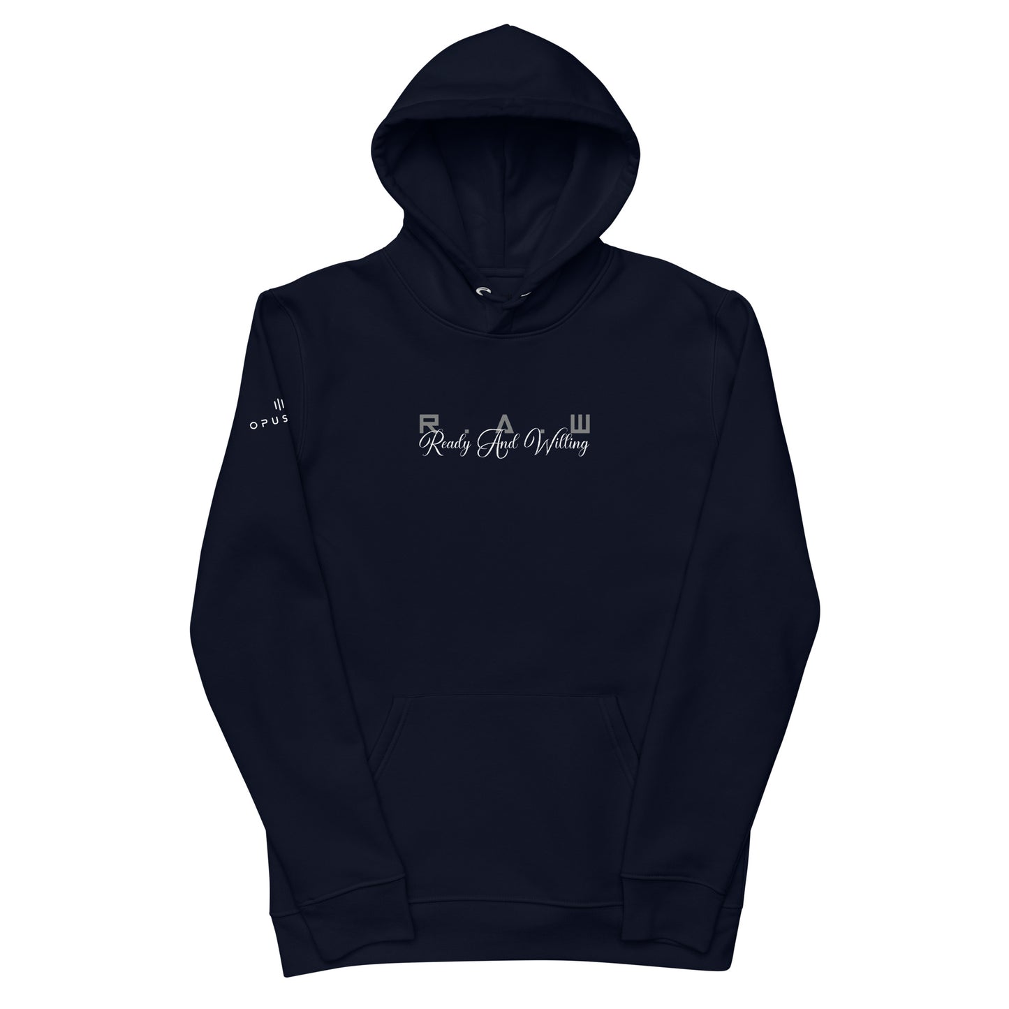 R.A.W Unisex essential eco hoodie (White Text)