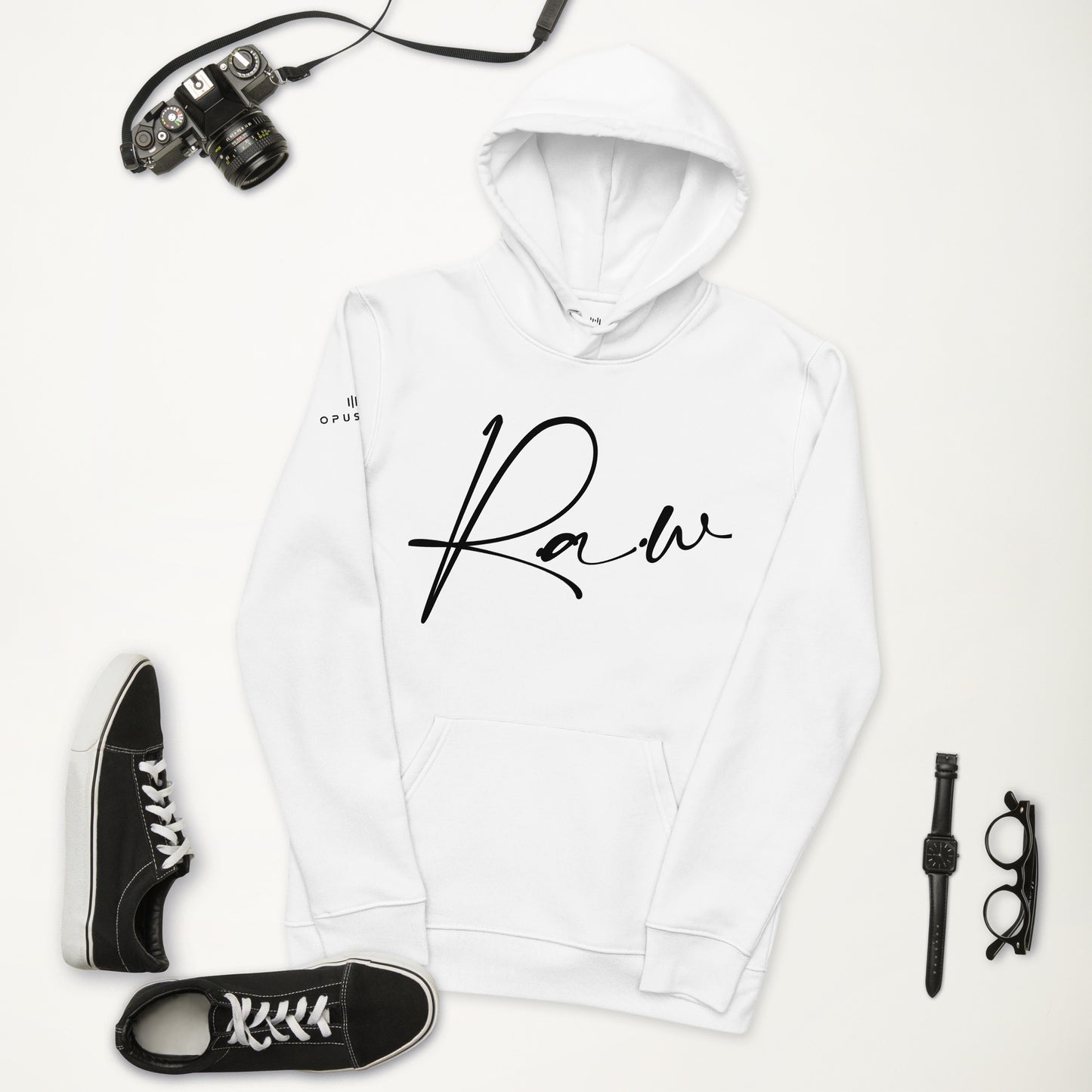 R.A.W (v4) Unisex essential eco hoodie (Black Text)