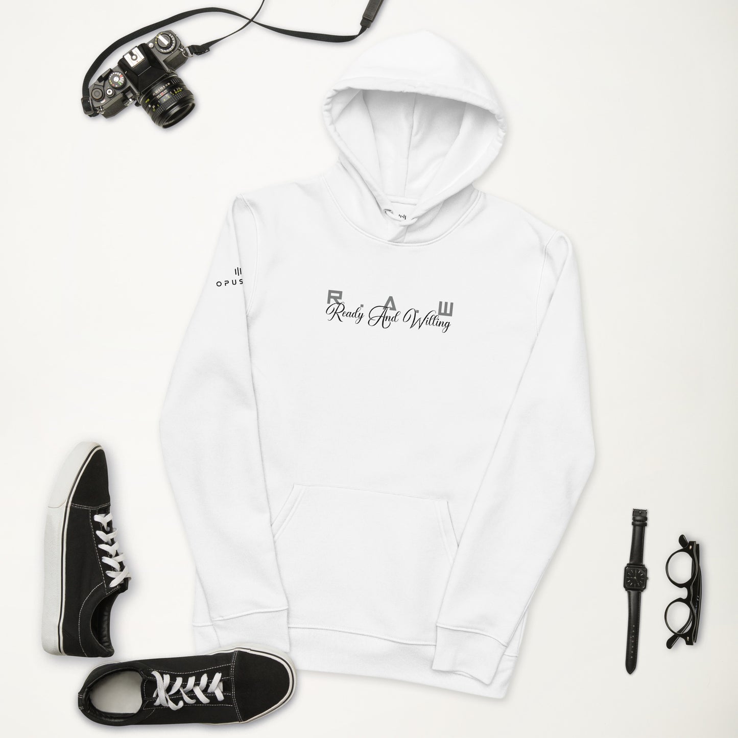 R.A.W (v3) Unisex essential eco hoodie (Black Text)