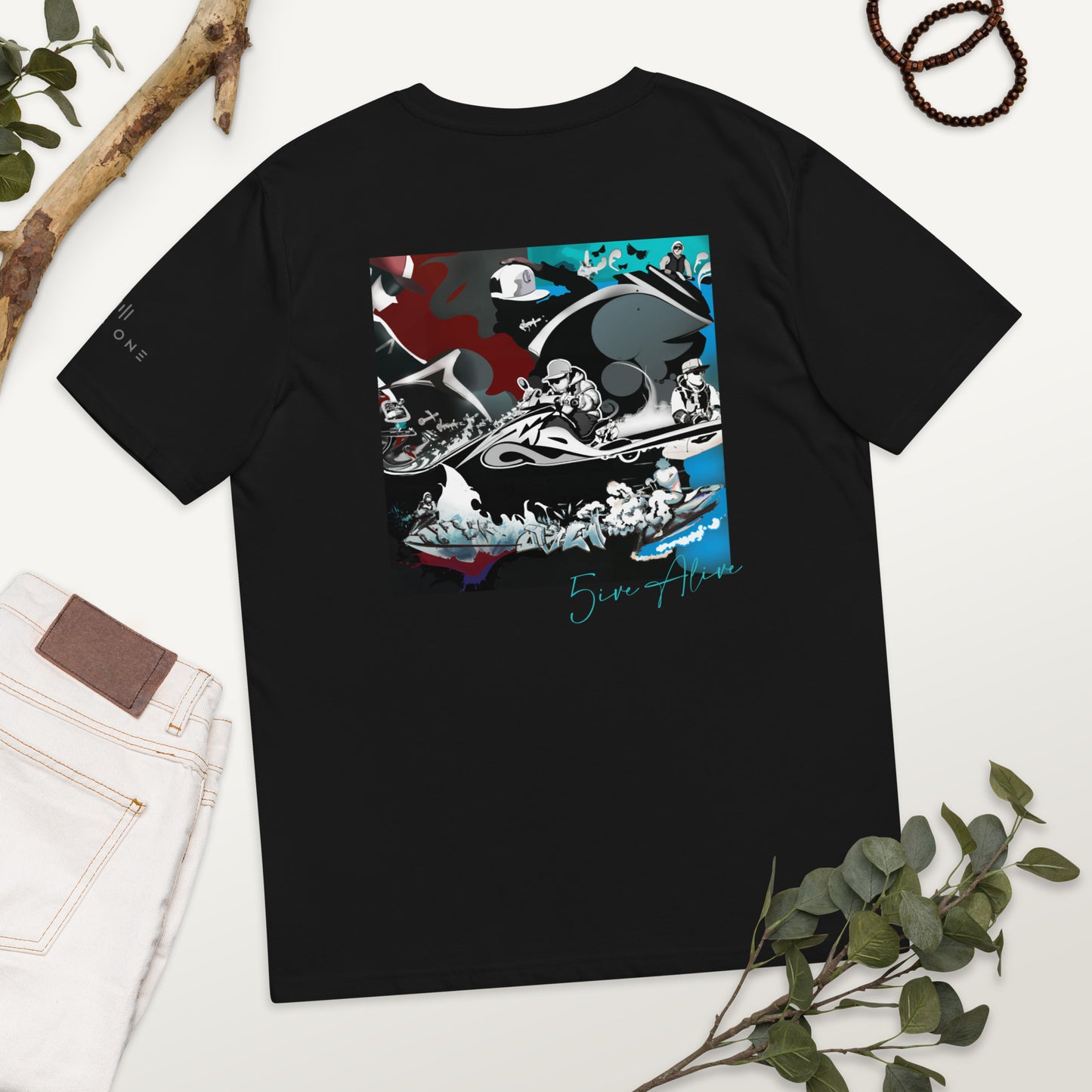 Signature Series (5ive Alive Jet Ski) Unisex organic cotton t-shirt MAIN BACK PRINT