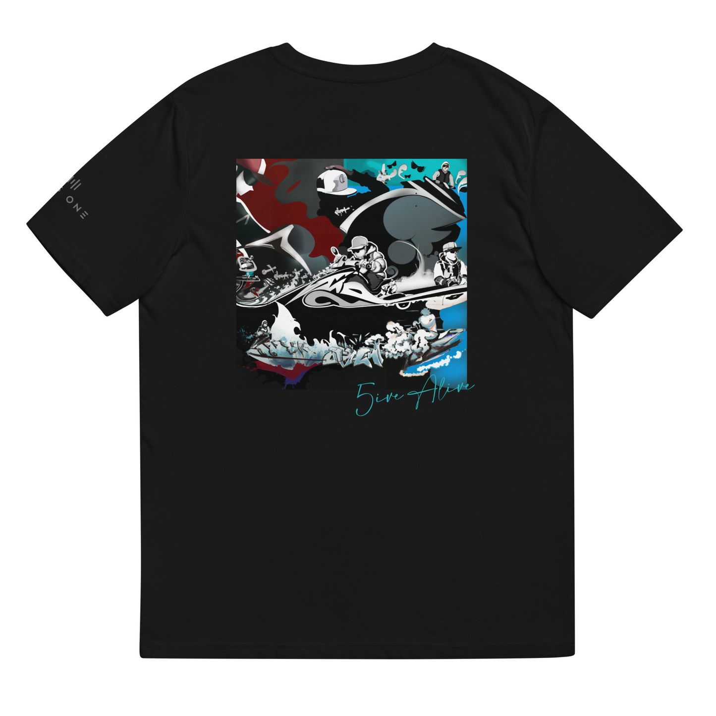 Signature Series (5ive Alive Jet Ski) Unisex organic cotton t-shirt MAIN BACK PRINT