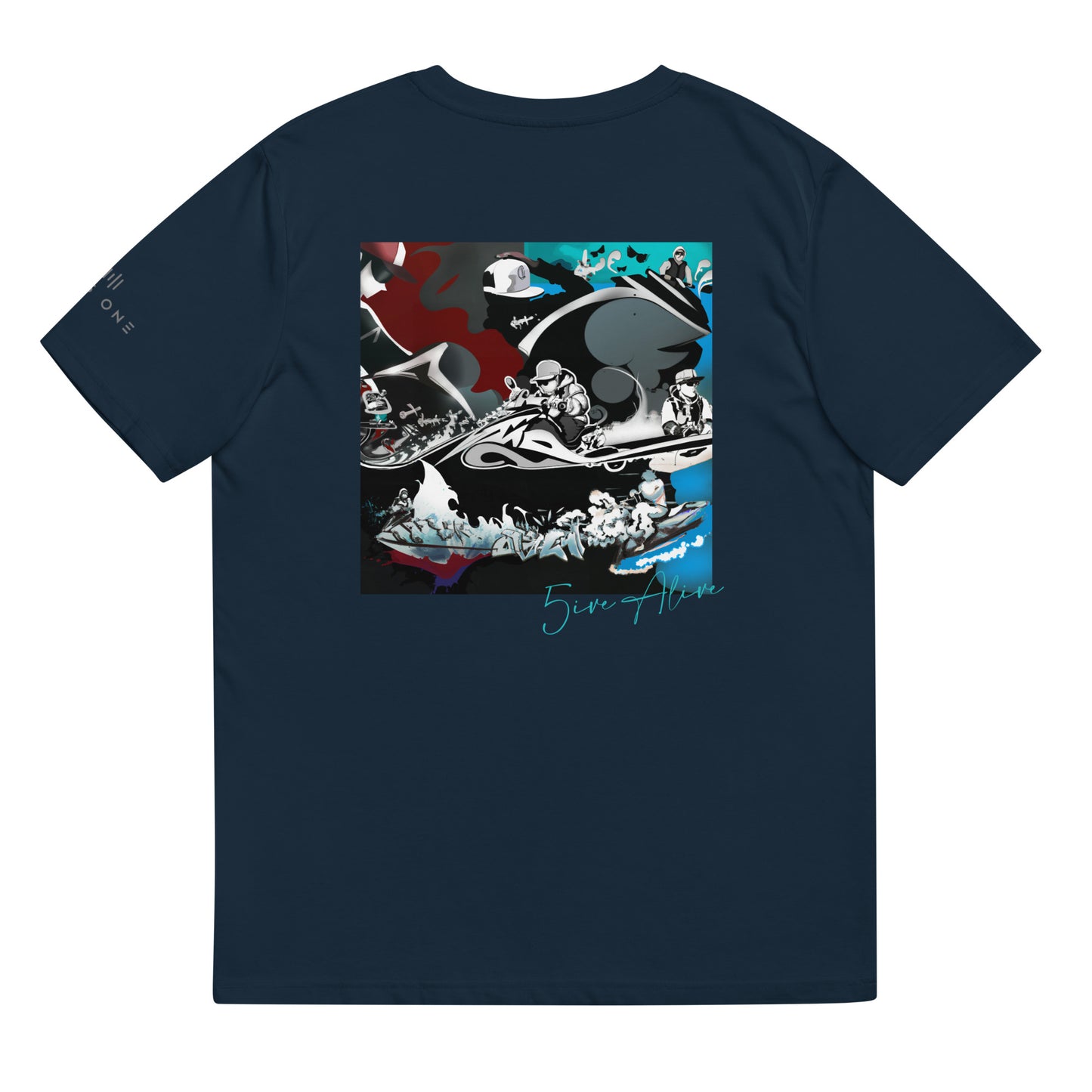 Signature Series (5ive Alive Jet Ski) Unisex organic cotton t-shirt MAIN BACK PRINT
